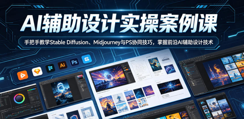 AI辅助设计实操案例课，手把手教学Stable Diffusion、Midjourney与PS协同技巧，掌握前沿AI辅助设计技术