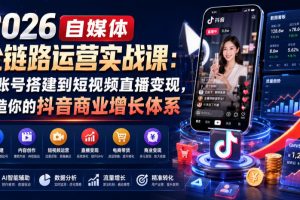 2026自媒体全链路运营实战课：从账号搭建到短视频直播变现，打造你的抖音商业增长体系