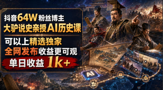 抖音64W粉丝博主大驴说史亲授AI历史课,可以上精选独家,全网发布收益更可观,单日收益1k+插图 抖音64W粉丝博主大驴说史亲授AI历史课,可以上精选独家,全网发布收益更可观,单日收益1k+