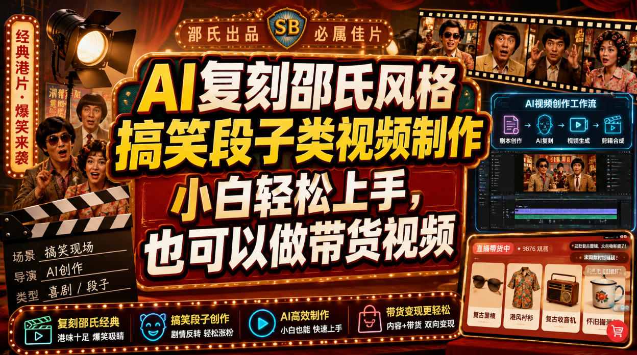 AI复刻邵氏风格搞笑段子类视频制作,小白轻松上手,也可以做带货视频插图 AI复刻邵氏风格搞笑段子类视频制作,小白轻松上手,也可以做带货视频