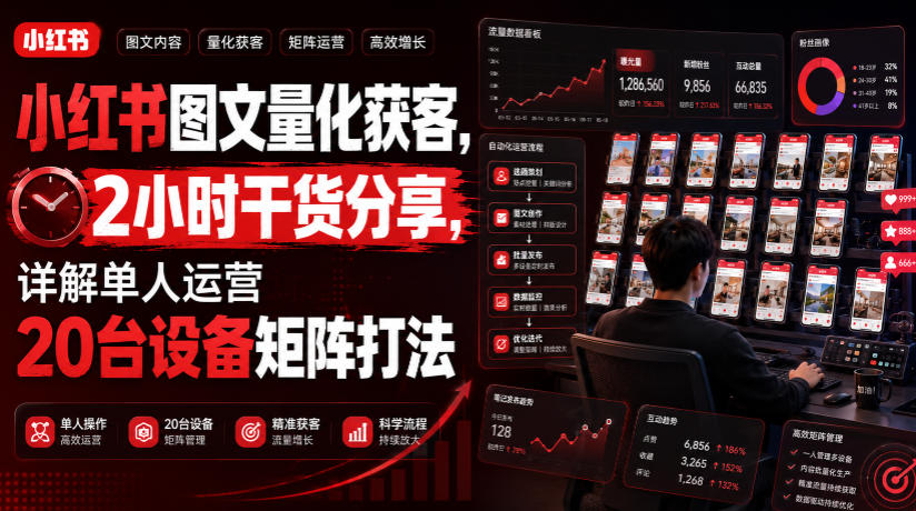 小红书图文量化获客,2小时干货分享,详解单人运营20台设备矩阵打法插图 小红书图文量化获客,2小时干货分享,详解单人运营20台设备矩阵打法