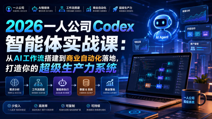 2026一人公司Codex智能体实战课:从AI工作流搭建到商业自动化落地,打造你的超级生产力系统插图 2026一人公司Codex智能体实战课:从AI工作流搭建到商业自动化落地,打造你的超级生产力系统