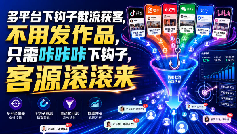 多平台下钩子截流获客,不用发作品,只需咔咔咔下钩子,客源滚滚来插图 多平台下钩子截流获客,不用发作品,只需咔咔咔下钩子,客源滚滚来