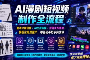 AI漫剧短视频制作全流程｜剧本分镜创作AI生成实操剪辑发布落地模板化高效量产，零基础手把手实战课