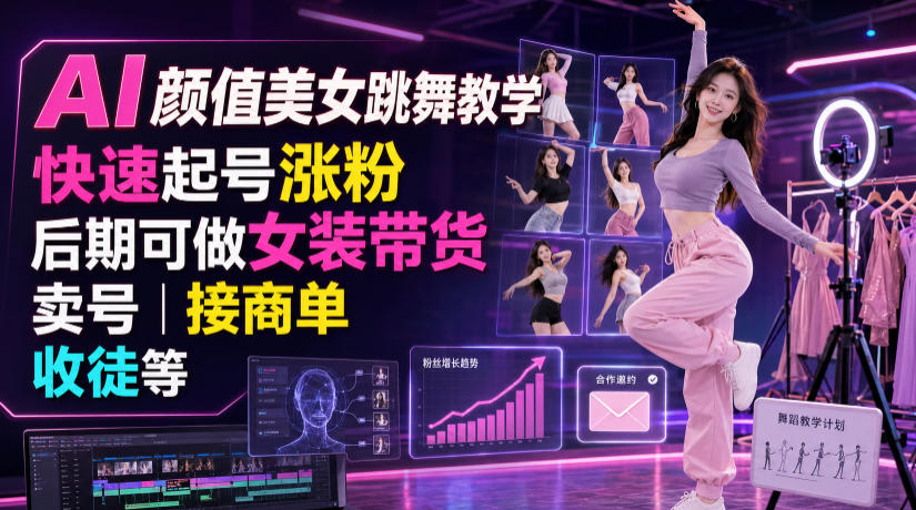 AI颜值美女跳舞教学,快速起号涨粉,后期可做女装带货,卖号,接商单,收徒等插图 AI颜值美女跳舞教学,快速起号涨粉,后期可做女装带货,卖号,接商单,收徒等