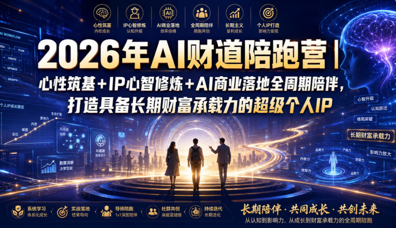 2026年AI财道陪跑营|心性筑基+IP心智修炼+AI商业落地全周期陪伴,打造具备长期财富承载力的超级个人IP插图 2026年AI财道陪跑营|心性筑基+IP心智修炼+AI商业落地全周期陪伴,打造具备长期财富承载力的超级个人IP