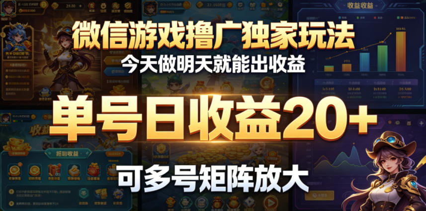 微信游戏撸广独家玩法,今天做明天就能出收益,单号日收益20+,可多号矩阵放大插图 微信游戏撸广独家玩法,今天做明天就能出收益,单号日收益20+,可多号矩阵放大