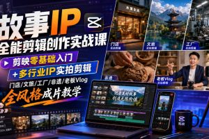 故事IP全能剪辑创作实战课｜剪映零基础入门+多行业IP实拍剪辑，门店/文旅/工厂/非遗/老板Vlog全风格成片教学