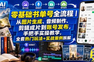 零基础书单号全流程｜从图片生成、音频制作、剪辑成片到账号发布，手把手实操教学，全套热门玩法+实战案例拆解