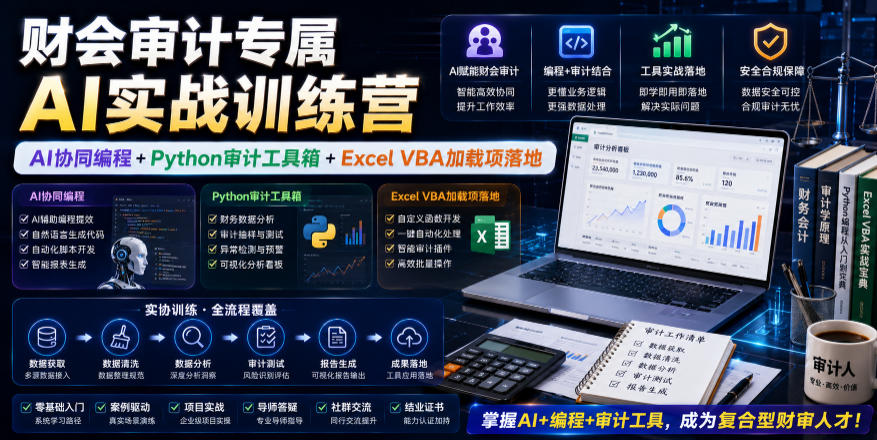 财会审计专属AI实战训练营｜AI协同编程+Python审计工具箱+Excel VBA加载项落地（更新0710）