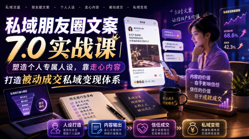 私域朋友圈文案7.0实战课|塑造个人专属人设,靠走心内容打造被动成交私域变现体系插图 私域朋友圈文案7.0实战课|塑造个人专属人设,靠走心内容打造被动成交私域变现体系