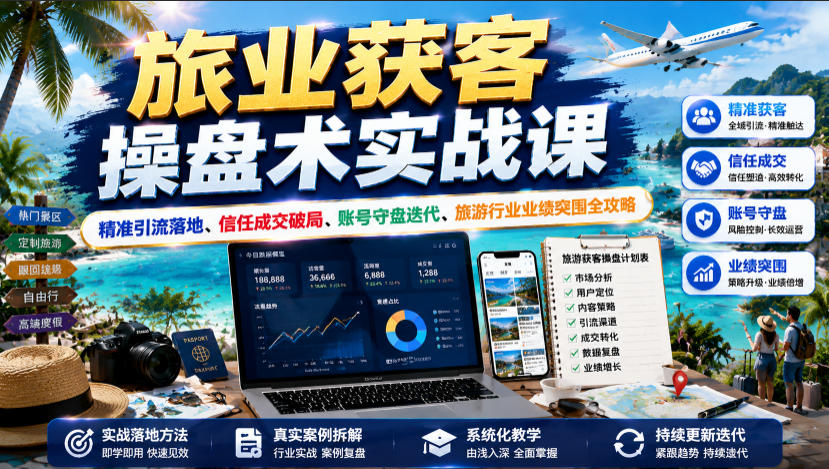 旅业获客操盘术实战课|精准引流落地、信任成交破局、账号守盘迭代、旅游行业业绩突围全攻略插图 旅业获客操盘术实战课|精准引流落地、信任成交破局、账号守盘迭代、旅游行业业绩突围全攻略