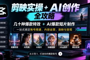 剪映实操+AI创作全攻略｜几十种爆款特效+AI爆款短片制作，一站式搞定账号搭建、内容运营、涨粉与变现