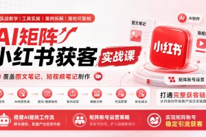 AI矩阵小红书获客实战课，覆盖图文笔记、短视频笔记制作，打通完整获客链路，搭建AI提效工作流，实现矩阵账号稳定引流获客（更新1005）