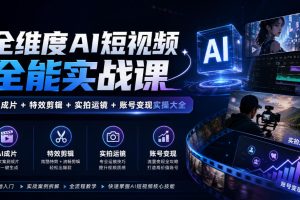 全维度AI短视频全能实战课，AI成片+特效剪辑+实拍运镜+账号变现实操大全