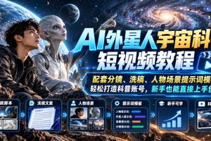 AI外星人宇宙科普短视频教程，配套分镜、洗稿、人物场景提示词模板，轻松打造科普账号，新手也能直接上手创作