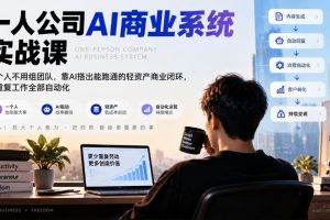 一人公司AI商业系统实战课，一个人不用组团队，靠AI搭出能跑通的轻资产商业闭环，把重复工作全部自动化