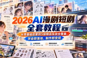 【无水印】2026AI漫剧短剧全套教程，从零基础启蒙到S级精品实战全覆盖，学会即落地、制作即变现